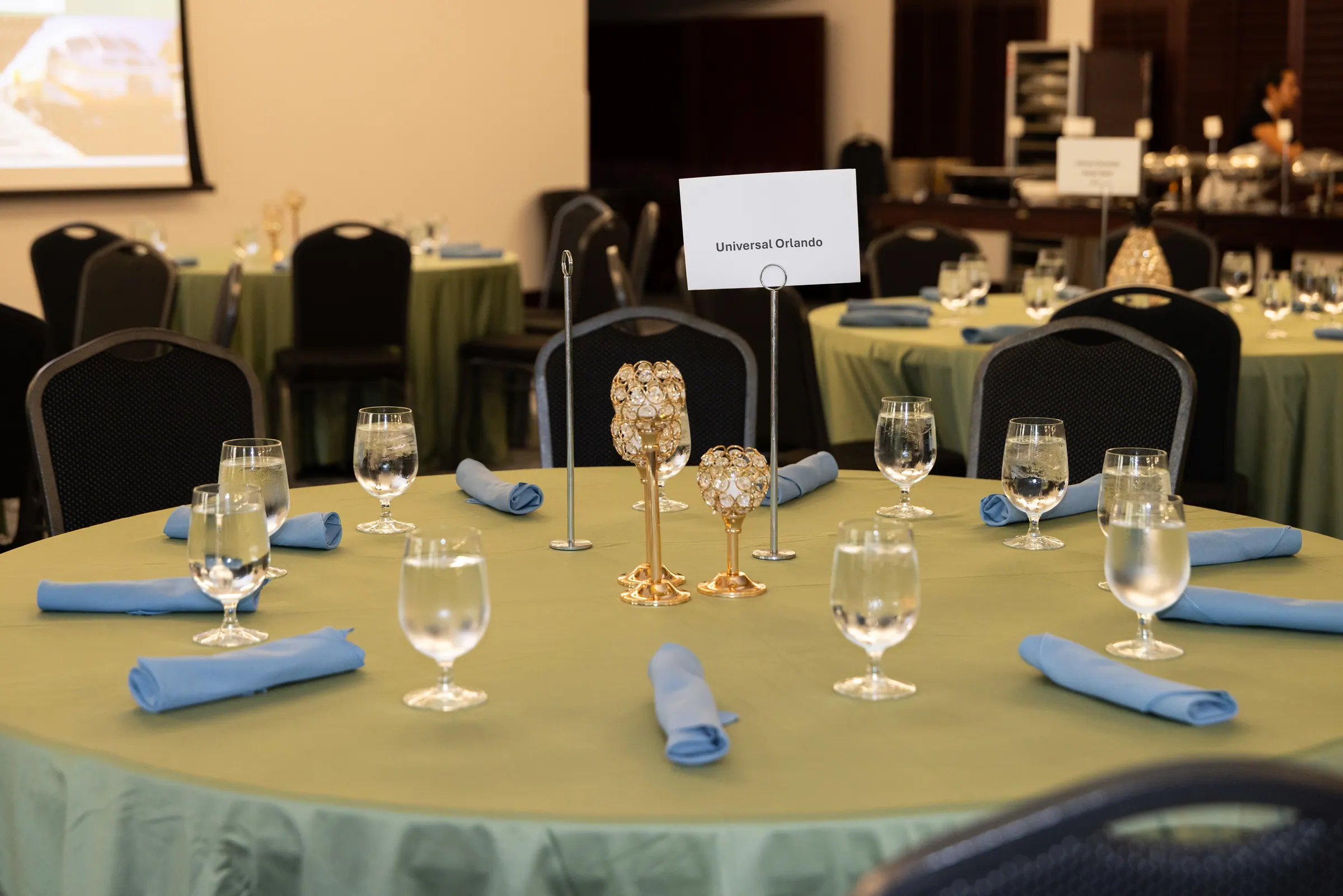 Banquet table set for a catered dinner